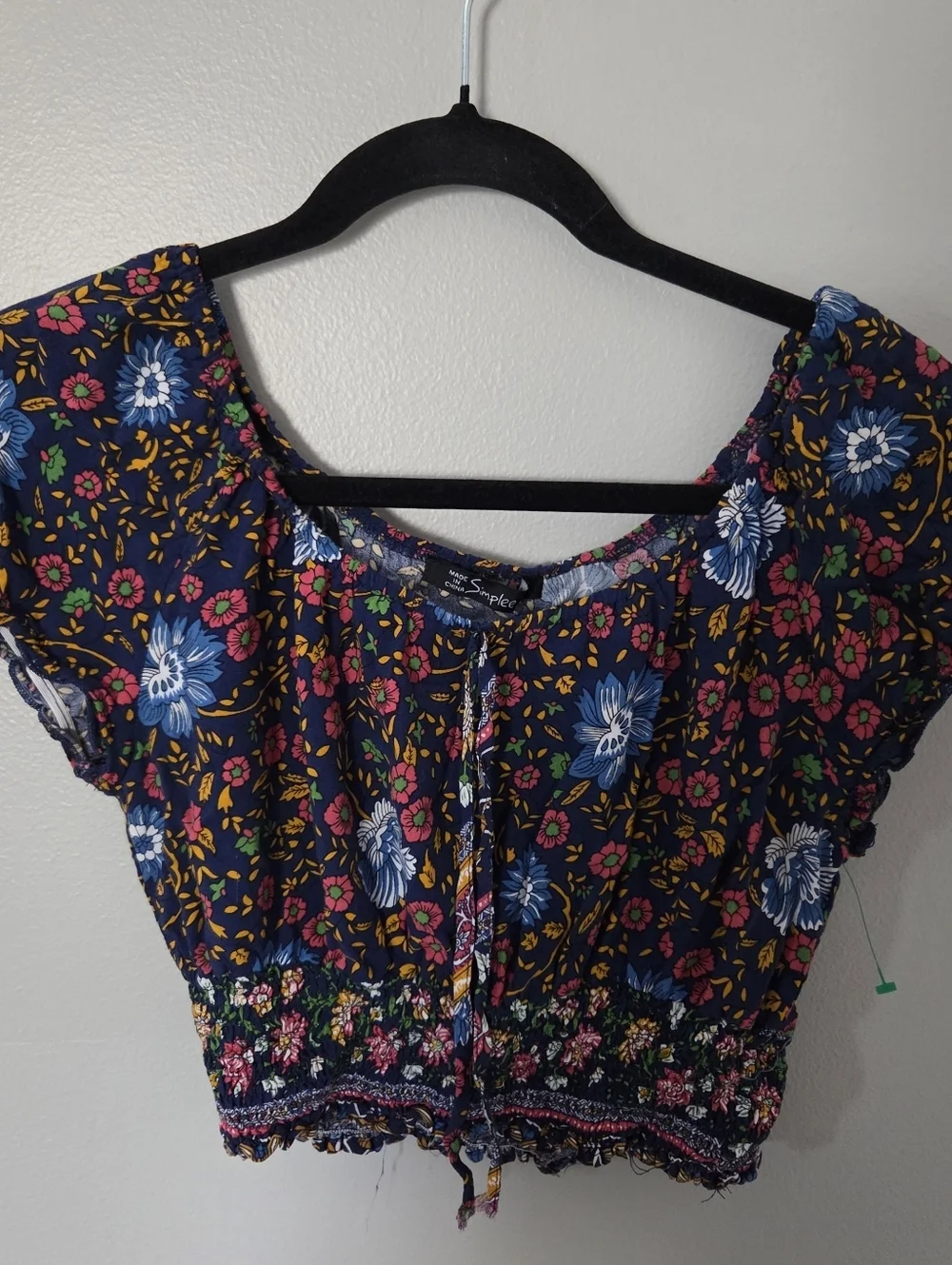 Simplee Womens Boho Floral Two-Piece Crop Top & Mini Skirt Set - Navy Sz L - Picture 8 of 10